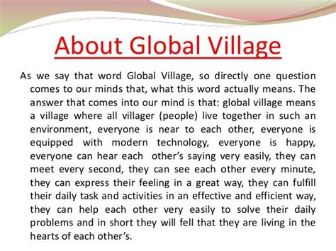 global village sentence|THE GLOBAL VILLAGE definition .